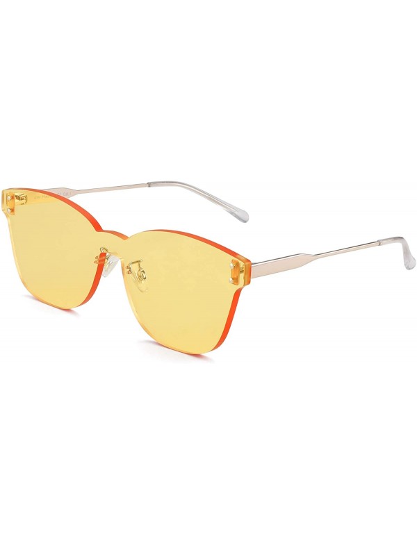 Oversized One Piece Rimless Sunglasses Women Transparent Candy Color Tinted Lens - Yellow - CT18QS9HT9Y $21.54