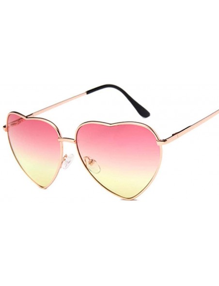 Aviator Heart Mirror Sunglasses Women Brand Designer Cat Eye Sun Glasses Double Brown - Pink Yellow - C818Y6T2GZA $9.57