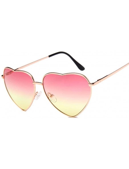 Aviator Heart Mirror Sunglasses Women Brand Designer Cat Eye Sun Glasses Double Brown - Pink Yellow - C818Y6T2GZA $9.57