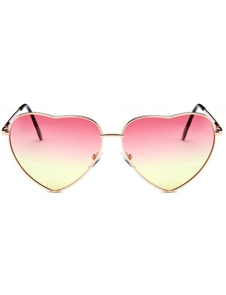 Aviator Heart Mirror Sunglasses Women Brand Designer Cat Eye Sun Glasses Double Brown - Pink Yellow - C818Y6T2GZA $9.57