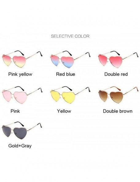 Aviator Heart Mirror Sunglasses Women Brand Designer Cat Eye Sun Glasses Double Brown - Pink Yellow - C818Y6T2GZA $9.57