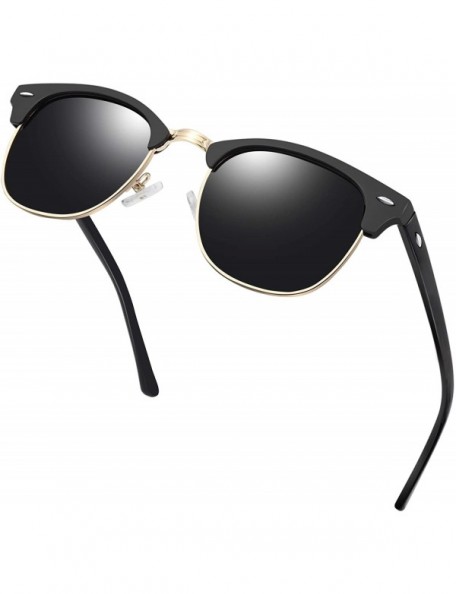 Round Semi Rimless Polarized Sunglasses for Women Men- Unisex Sunglasses with Half Frame - Matte Black Gold - CX18R47GN9Z $13.29