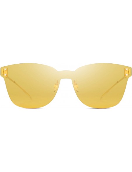 Oversized One Piece Rimless Sunglasses Women Transparent Candy Color Tinted Lens - Yellow - CT18QS9HT9Y $21.54