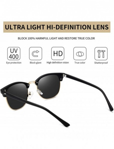 Round Semi Rimless Polarized Sunglasses for Women Men- Unisex Sunglasses with Half Frame - Matte Black Gold - CX18R47GN9Z $13.29