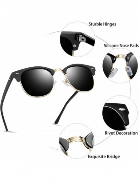 Round Semi Rimless Polarized Sunglasses for Women Men- Unisex Sunglasses with Half Frame - Matte Black Gold - CX18R47GN9Z $13.29