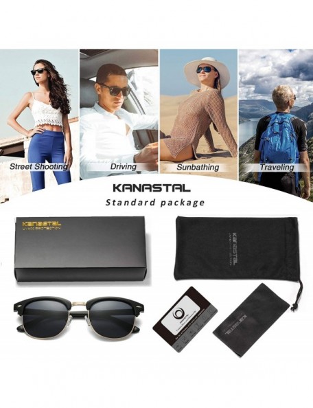 Round Semi Rimless Polarized Sunglasses for Women Men- Unisex Sunglasses with Half Frame - Matte Black Gold - CX18R47GN9Z $13.29