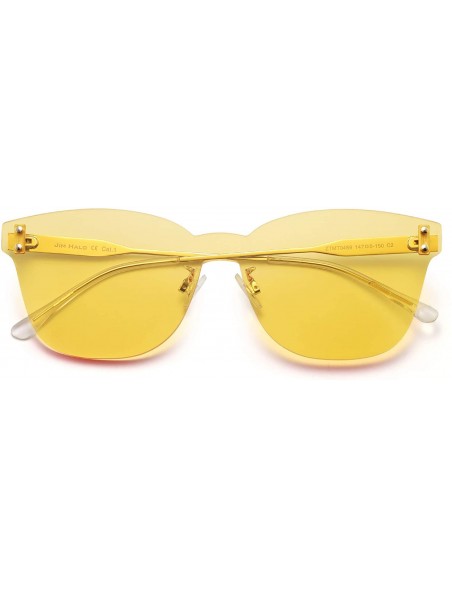 Oversized One Piece Rimless Sunglasses Women Transparent Candy Color Tinted Lens - Yellow - CT18QS9HT9Y $21.54