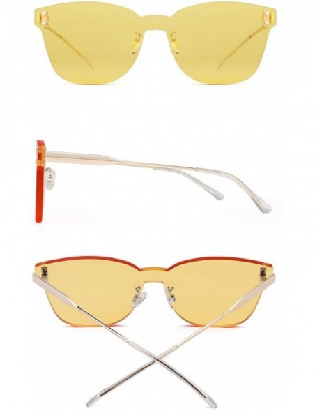 Oversized One Piece Rimless Sunglasses Women Transparent Candy Color Tinted Lens - Yellow - CT18QS9HT9Y $21.54