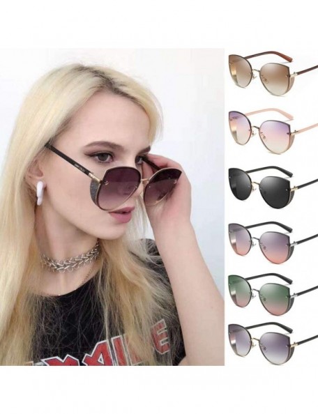 Semi-rimless Vintage Round Sunglasses for Women Classic Retro Polarized Oversized Vintage Shades Metal Frames Eyewear - B - C...