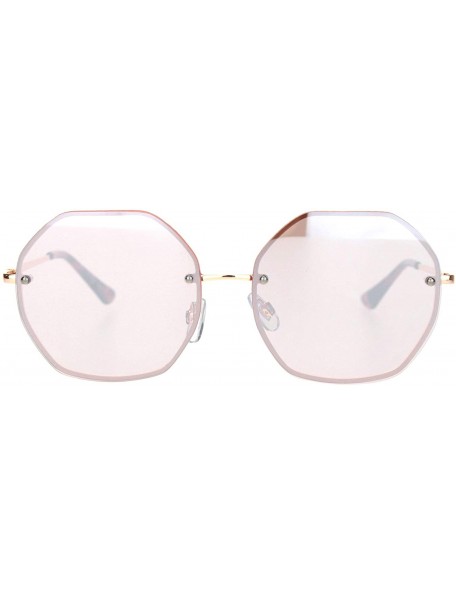 Rimless Womens 90s Rimless Octagon Designer Metal Rim Sunglasses - Rose Gold Pink Mirror - C318OE5O9AY $15.07