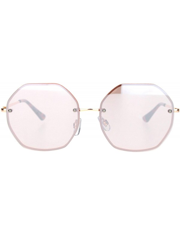 Rimless Womens 90s Rimless Octagon Designer Metal Rim Sunglasses - Rose Gold Pink Mirror - C318OE5O9AY $15.07
