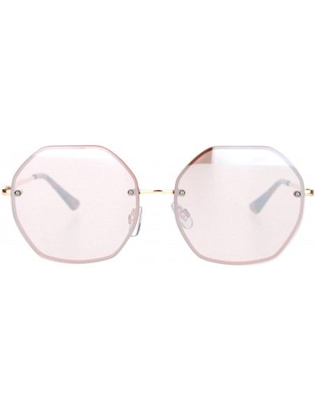 Rimless Womens 90s Rimless Octagon Designer Metal Rim Sunglasses - Rose Gold Pink Mirror - C318OE5O9AY $15.07