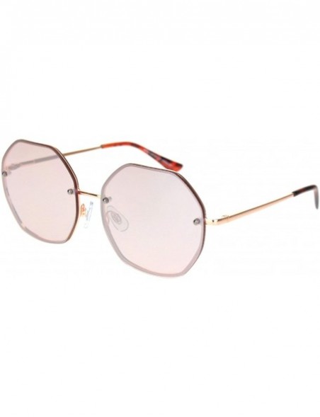 Rimless Womens 90s Rimless Octagon Designer Metal Rim Sunglasses - Rose Gold Pink Mirror - C318OE5O9AY $15.07