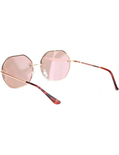 Rimless Womens 90s Rimless Octagon Designer Metal Rim Sunglasses - Rose Gold Pink Mirror - C318OE5O9AY $15.07