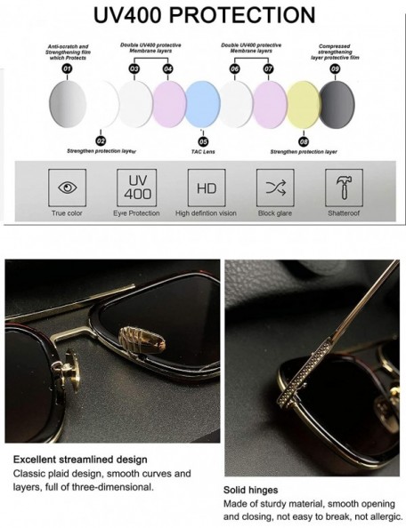 Square Retro Pilot Sunglasses Square Metal Frame for Men Women Sunglasses Classic Downey Tony Stark Gradient Lens - C118E39AK...