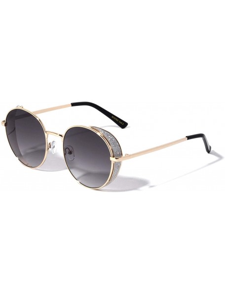 Shield Munich Round Glitter Shield Lens Fashion Sunglasses - Smoke Silver - CP196LMQATI $17.69