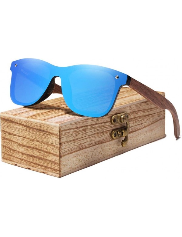 Round Mens Sunglasses Polarized Walnut Wood Mirror Lens Sun Glasses Women Colorful Handmade - Blue Walnut Wood - C0194OUKEHW ...