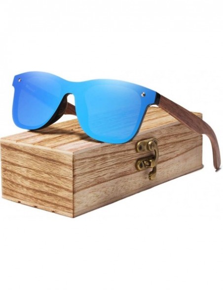 Round Mens Sunglasses Polarized Walnut Wood Mirror Lens Sun Glasses Women Colorful Handmade - Blue Walnut Wood - C0194OUKEHW ...