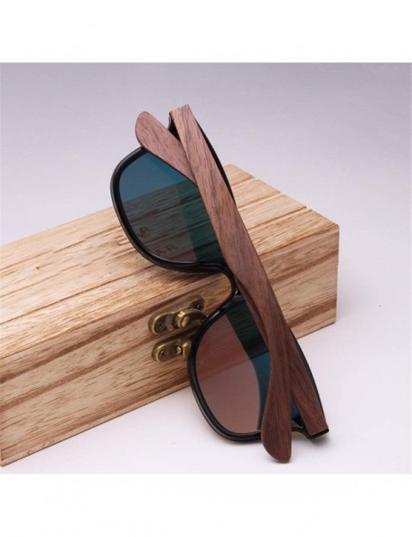 Round Mens Sunglasses Polarized Walnut Wood Mirror Lens Sun Glasses Women Colorful Handmade - Blue Walnut Wood - C0194OUKEHW ...