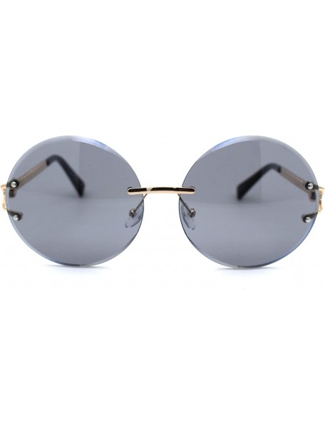 Round Womens Pearl Trim Arm Round Rimless Circle Lens Sunglasses - Gold Solid Black - C918ZWQI245 $12.43