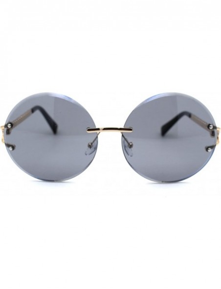 Round Womens Pearl Trim Arm Round Rimless Circle Lens Sunglasses - Gold Solid Black - C918ZWQI245 $12.43