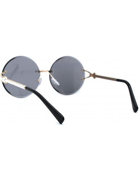 Round Womens Pearl Trim Arm Round Rimless Circle Lens Sunglasses - Gold Solid Black - C918ZWQI245 $12.43