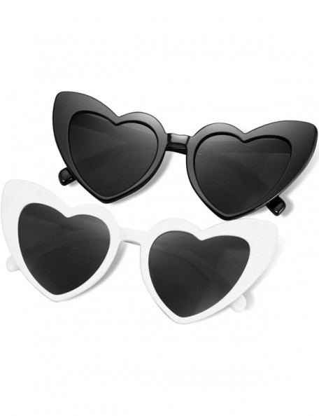 Goggle Heart-Shaped Sunglasses Women Vintage Black Pink Red Heart Shape Sun Glasses - Black + White Frame - CA18T856DZT $9.96