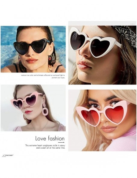 Goggle Heart-Shaped Sunglasses Women Vintage Black Pink Red Heart Shape Sun Glasses - Black + White Frame - CA18T856DZT $9.96