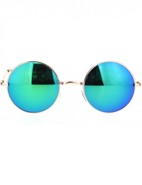 Round Mens Hippie Reflective Color Mirror Round Circle Lens Sunglasses - Gold Teal Mirror - CE18Q3D73DR $10.14