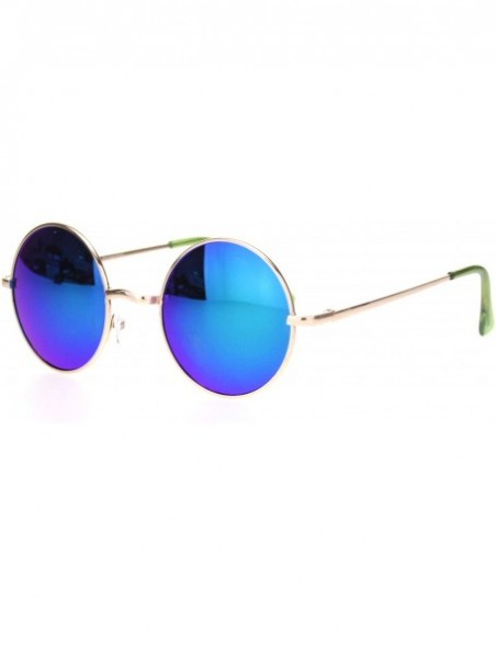 Round Mens Hippie Reflective Color Mirror Round Circle Lens Sunglasses - Gold Teal Mirror - CE18Q3D73DR $10.14