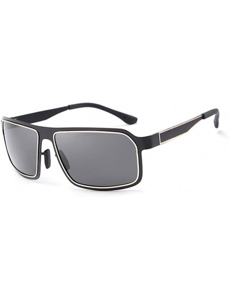 Semi-rimless Fashion Retro Biker Fishing Polarized Sunglasses for Men 8742 - Black - C118ZUOQCHY $16.71