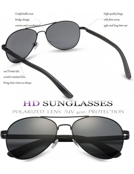 Aviator Aviator Sunglasses for Women Men Wood Handmade Classic Frame Polarized Sunglasses 100% UV Brown silver black blue - C...