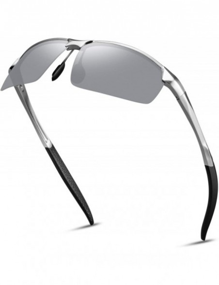 Semi-rimless Sunglasses for Men Polarized Sport Sunglasses for Men - Silver Frame Mirror Lens - CA18SWR0X43 $26.61