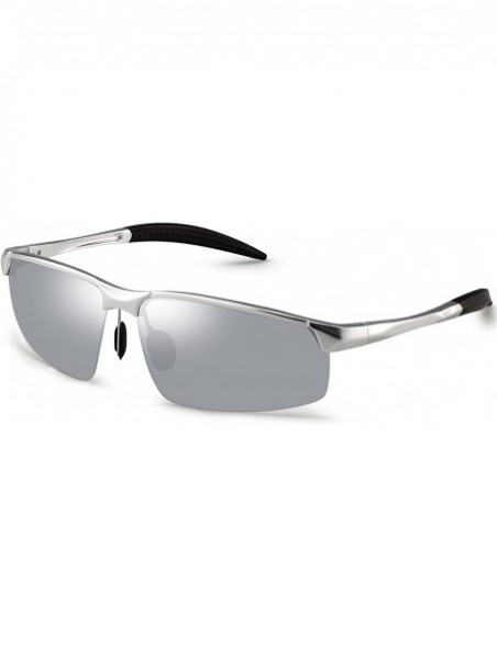 Semi-rimless Sunglasses for Men Polarized Sport Sunglasses for Men - Silver Frame Mirror Lens - CA18SWR0X43 $26.61