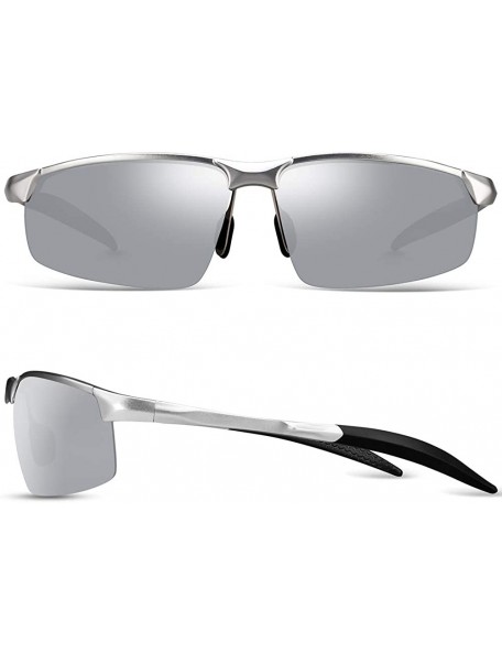 Semi-rimless Sunglasses for Men Polarized Sport Sunglasses for Men - Silver Frame Mirror Lens - CA18SWR0X43 $26.61