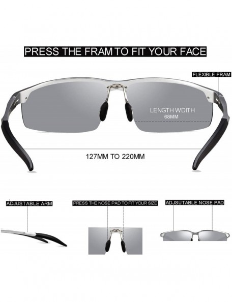 Semi-rimless Sunglasses for Men Polarized Sport Sunglasses for Men - Silver Frame Mirror Lens - CA18SWR0X43 $26.61