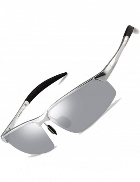 Semi-rimless Sunglasses for Men Polarized Sport Sunglasses for Men - Silver Frame Mirror Lens - CA18SWR0X43 $26.61