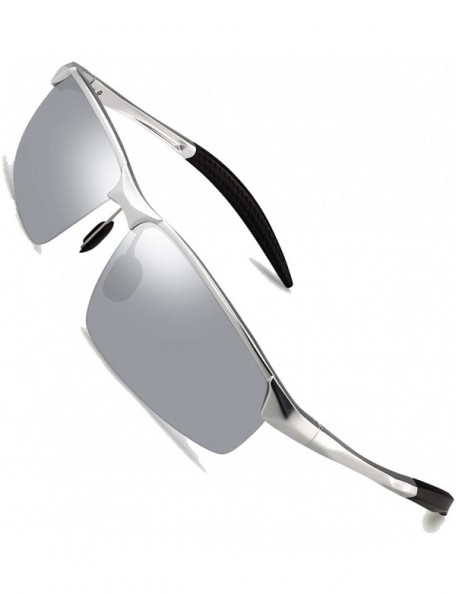 Semi-rimless Sunglasses for Men Polarized Sport Sunglasses for Men - Silver Frame Mirror Lens - CA18SWR0X43 $26.61