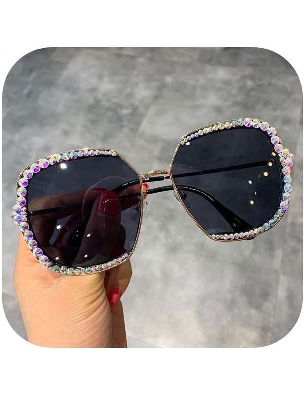 Aviator Sunglasses Women Luxury Rhinestone Square Sun Glasses Clear Lens Oversized Men Vintage Shades - Black - CF198ZK59KI $...