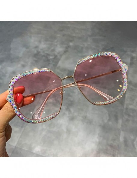 Aviator Sunglasses Women Luxury Rhinestone Square Sun Glasses Clear Lens Oversized Men Vintage Shades - Black - CF198ZK59KI $...