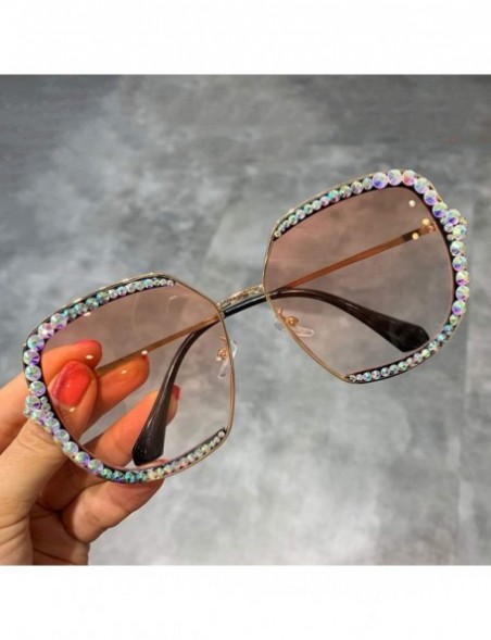 Aviator Sunglasses Women Luxury Rhinestone Square Sun Glasses Clear Lens Oversized Men Vintage Shades - Black - CF198ZK59KI $...