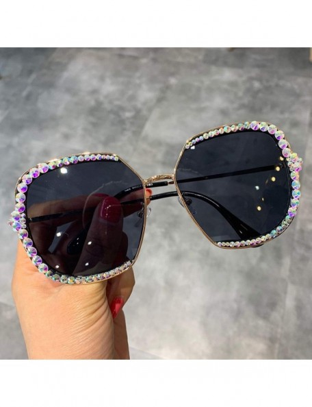 Aviator Sunglasses Women Luxury Rhinestone Square Sun Glasses Clear Lens Oversized Men Vintage Shades - Black - CF198ZK59KI $...