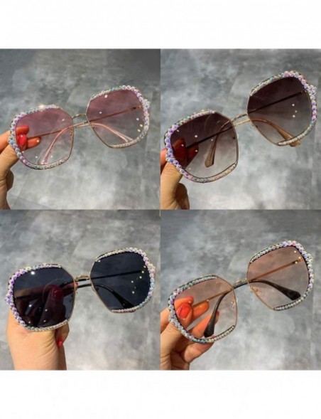 Aviator Sunglasses Women Luxury Rhinestone Square Sun Glasses Clear Lens Oversized Men Vintage Shades - Black - CF198ZK59KI $...