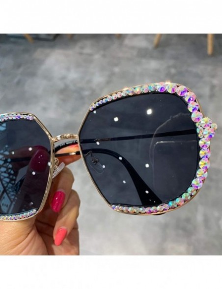 Aviator Sunglasses Women Luxury Rhinestone Square Sun Glasses Clear Lens Oversized Men Vintage Shades - Black - CF198ZK59KI $...