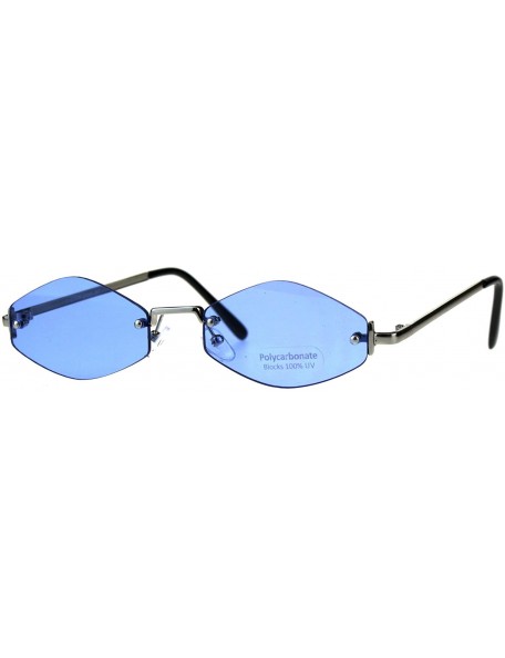 Rimless Rimless Skinny Diamond Shape Sunglasses Womens Indie Fashion Shades - Silver (Blue) - CH18EDI3WIM $12.32