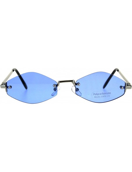 Rimless Rimless Skinny Diamond Shape Sunglasses Womens Indie Fashion Shades - Silver (Blue) - CH18EDI3WIM $12.32