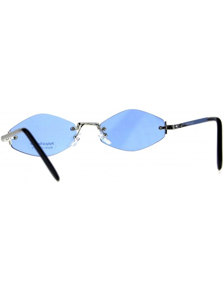 Rimless Rimless Skinny Diamond Shape Sunglasses Womens Indie Fashion Shades - Silver (Blue) - CH18EDI3WIM $12.32
