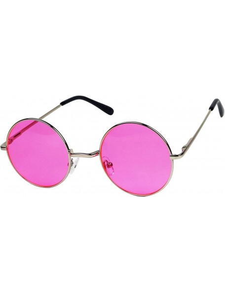 Round Retro Round Groovy Sunglasses Colorful Circular Flat Lens Spring Hinge Nickel Frame Thin Wire Hippie Shades - CF18TI3Z2...