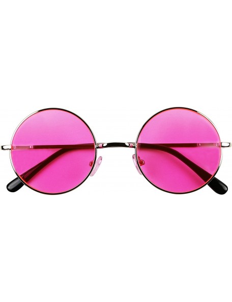 Round Retro Round Groovy Sunglasses Colorful Circular Flat Lens Spring Hinge Nickel Frame Thin Wire Hippie Shades - CF18TI3Z2...