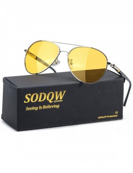 Aviator Polarized Glasses Classic Aviator - Silver Frame / Yellow Night-driving Glasses - C918UQMMAQA $19.46